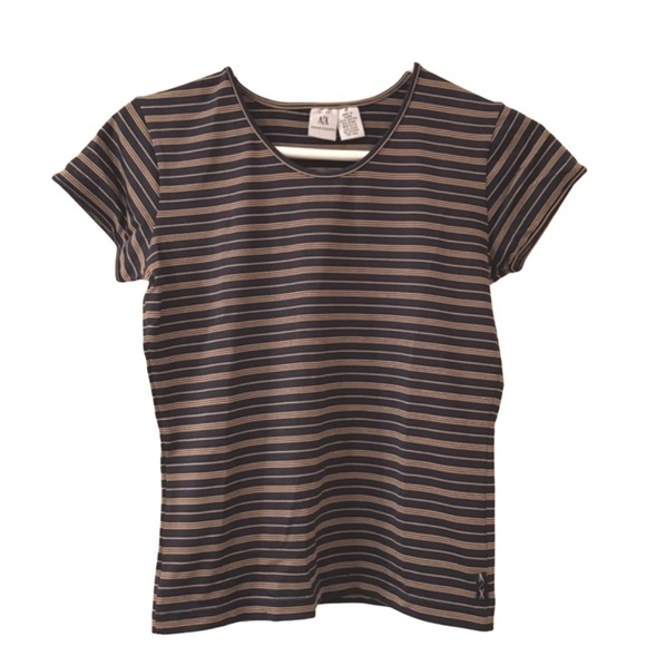 🦄 2/$20 A/X navy and gold striped luxe tee - Picture 2 of 6